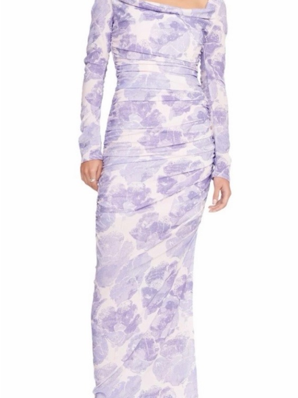 STAUD Lavender Floral Ruched Long Sleeve Maxi Dress